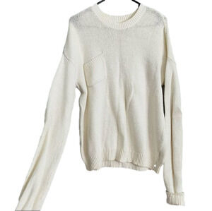 One Teaspoon • Oversized White Crewneck Sweater with Pocket